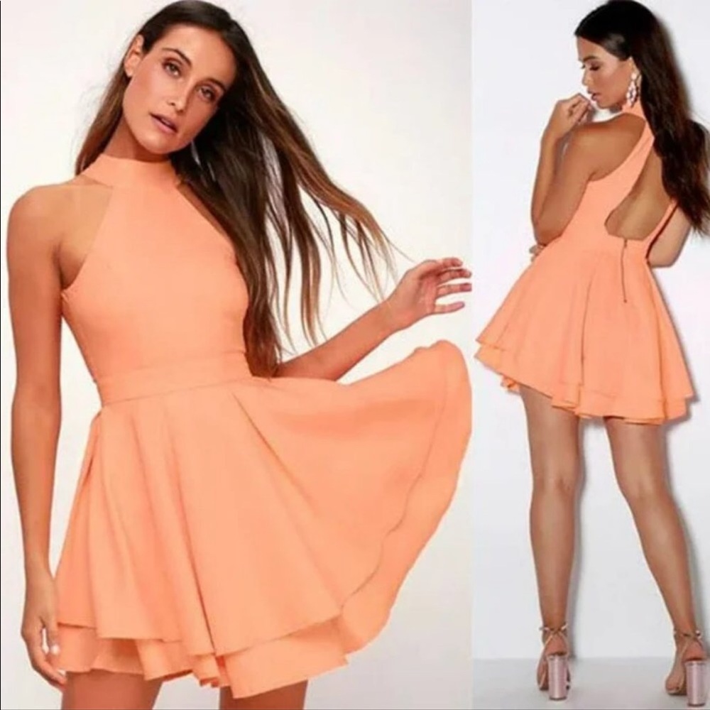 Lulus Dress Rehearsal Bright Peach Skater Women's